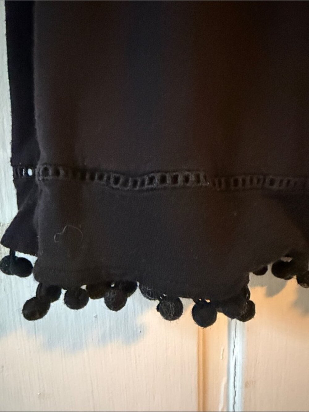 Black Off-Shoulder Pom Pom Trim Womens Top - Picture 2 of 2
